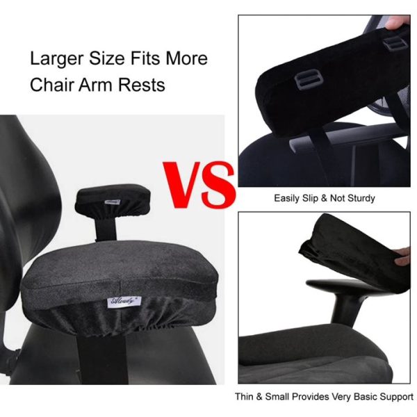 Ergonomic Memory Foam Office Chair Armrest Pads, Comfy Gaming Chair Arm Rest Covers for Elbows and Forearms Pressure Relief(Set of 2), Stretch Fit, Black - Image 2
