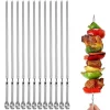 12 Pack Kabob Skewers Flat Metal BBQ Barbecue Skewers 16" Long, Hook Style, Stainless Steel Shish Kebob Sticks, Wide Sharp Reusable Grilling, Skewers Set for Meat Shrimp Chicken Vegetable