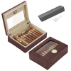 Handmade Cigar Humidor, Cedar Cigar Desktop Box with Humidifier and Hygrometer, Glass Top for 25 Cigars (20-25 Cigars)